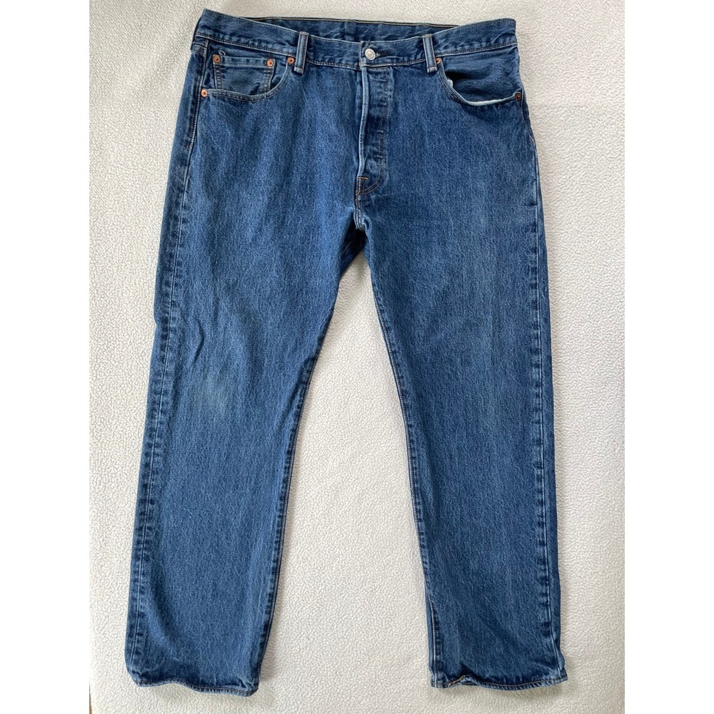 Levi's Men 38x30 501 Original Fit Jeans Blue Medium Wash Denim Button Fly Hemmed